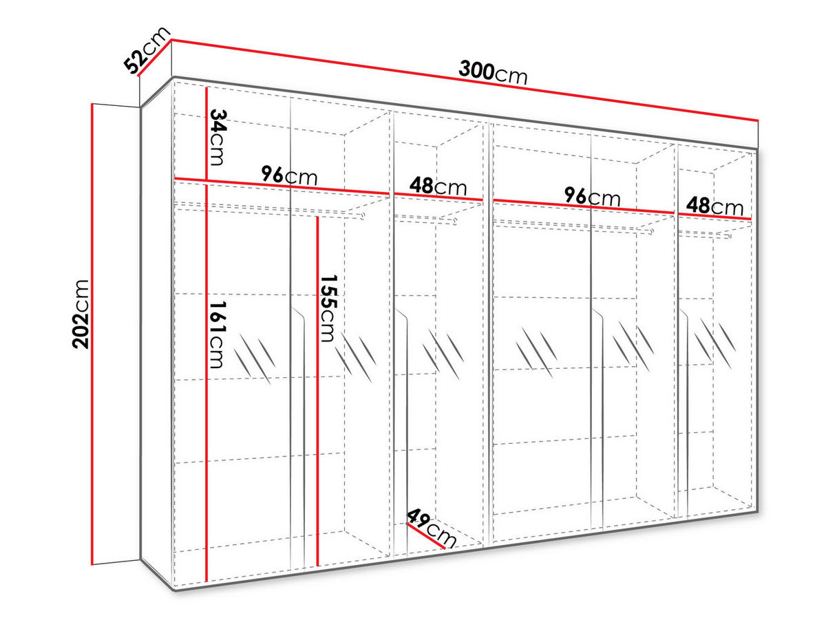 DREHTÜRENSCHRANK Mila III 300 - Schwarz/Weiß, Holzwerkstoff/Kunststoff (300/202/52cm) - MIRJAN24