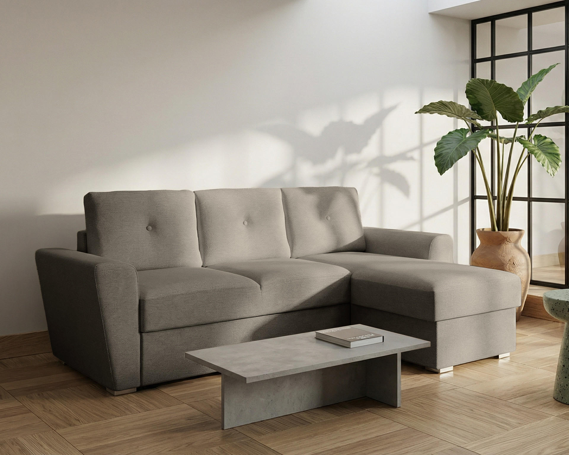 ECKSOFA Bellano Ecksofa L-Form- links oder rechts montierbar, grau - Grau, Holz (243/156cm) - Homesy