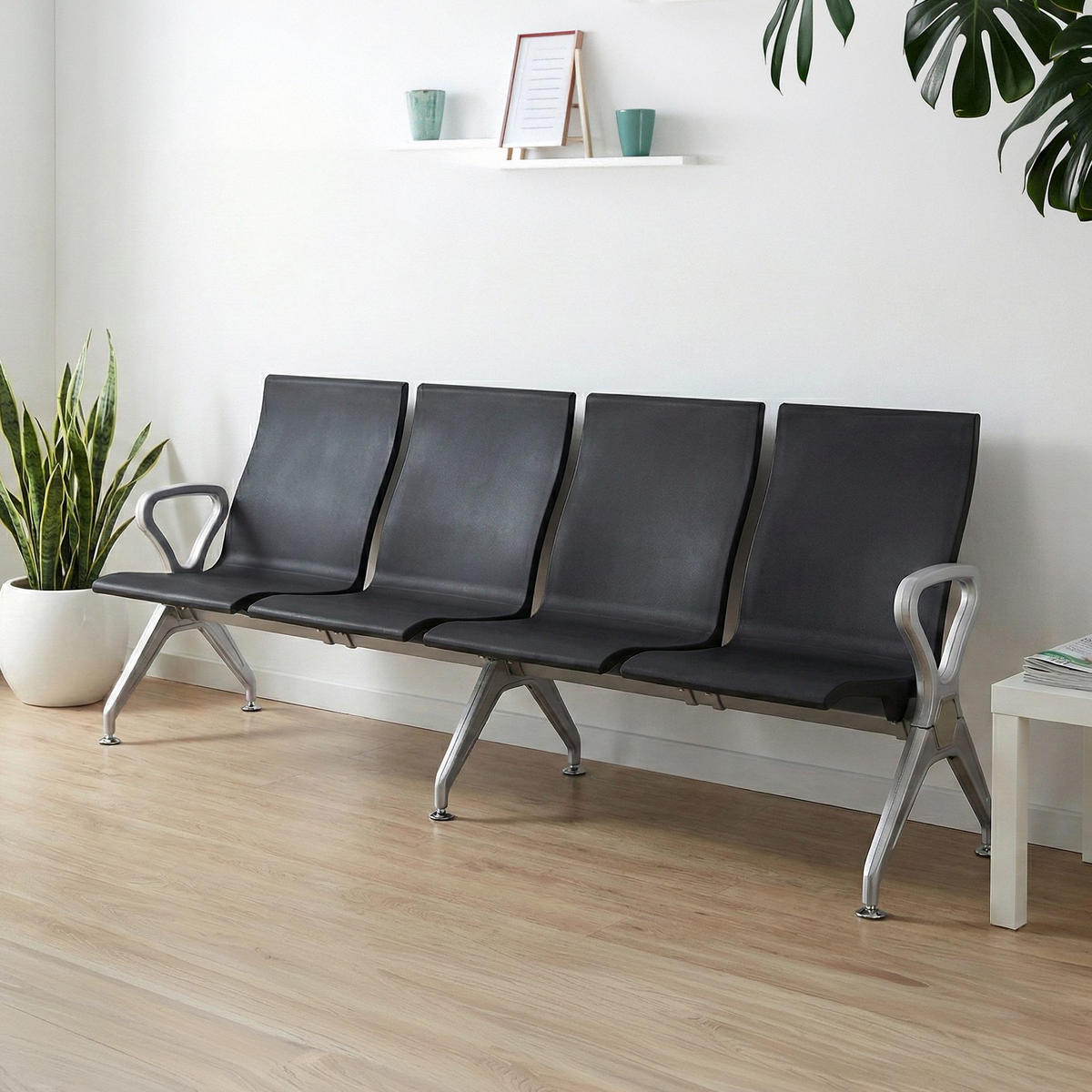 WARTEBANK Kunststoff Schwarz - Schwarz/Grau, Kunststoff/Metall (228/89/59cm) - CLP
