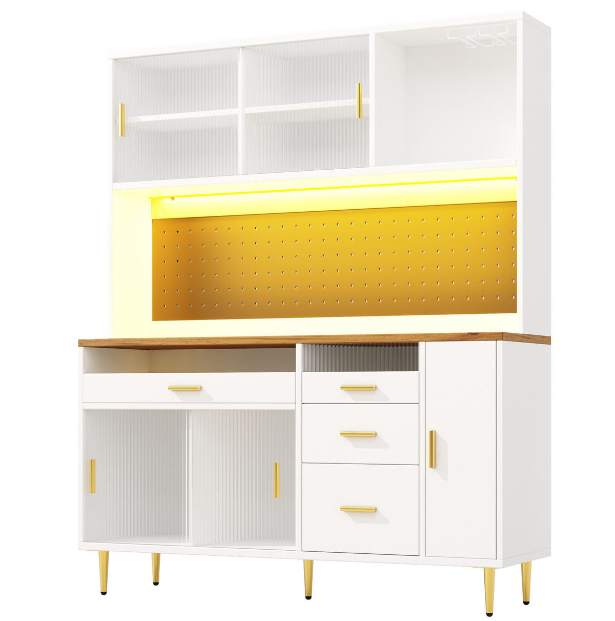 HOCHSCHRANK mit LED-Beleuchtung 145x39x171 cm MDF Glas Weiß - Weiß, Glas (24/171/145cm) - Meubliv