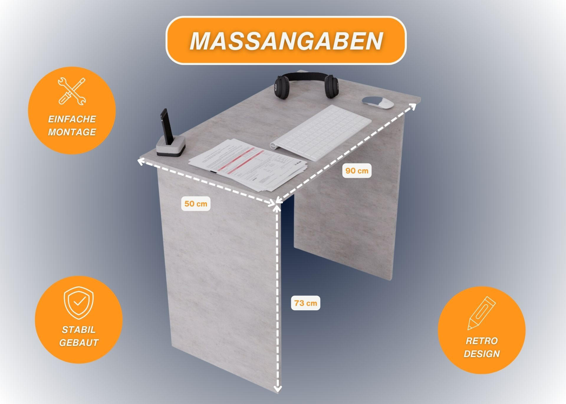 SCHREIBTISCH Grau 90/50/73cm - Grau, Holzwerkstoff (50/90/73cm) - CraftPAK