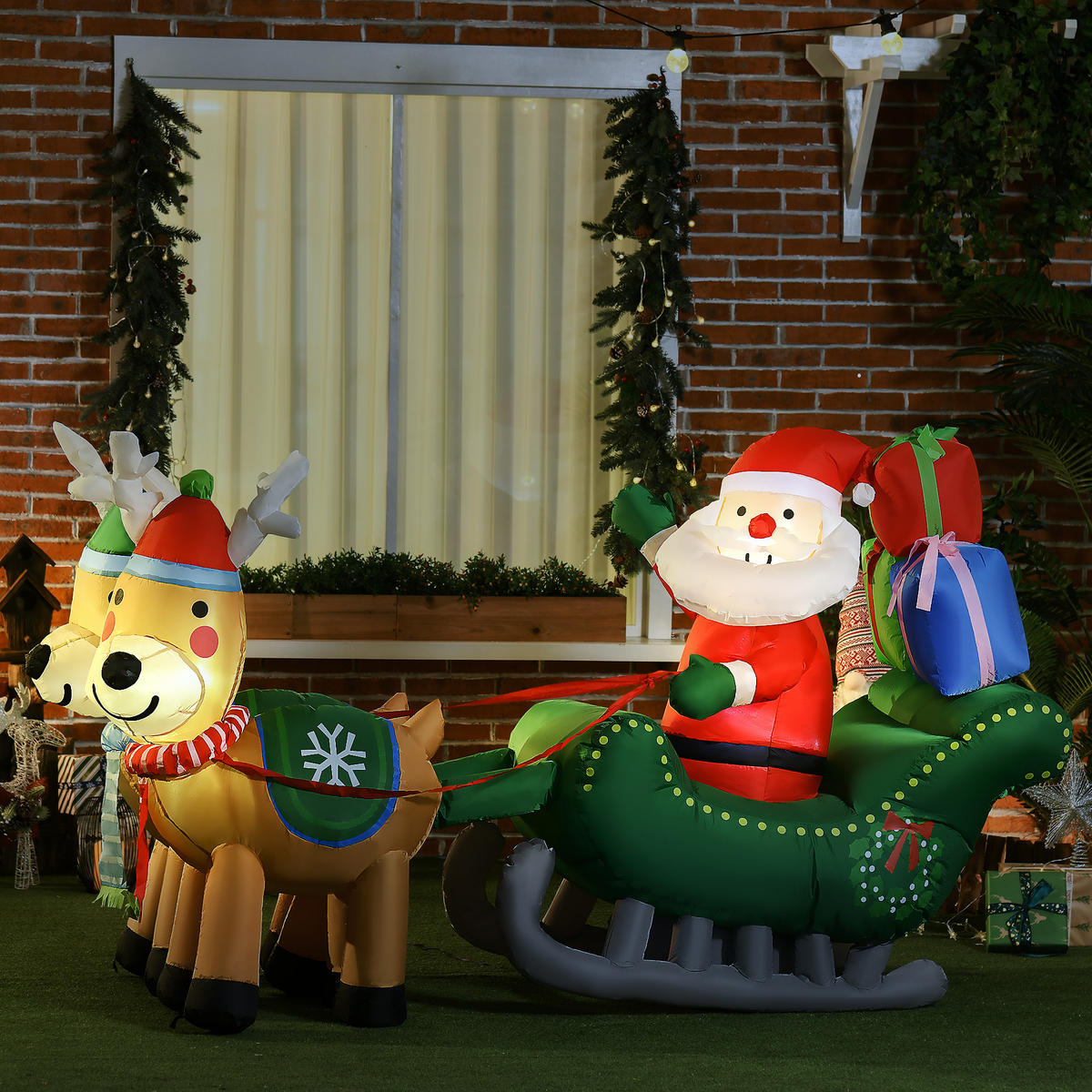 WEIHNACHTSMANN mit Rentieren und Schlitten Aufblasbarer Multicolor 210.0/70.0/125.0cm - Multicolor, Textil (70/125/210cm)