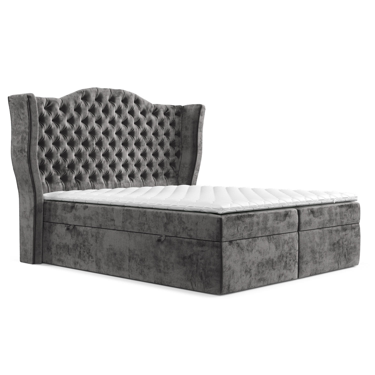BOXBETT Royal Anthrazit 160/200 cm im Chenille-Stoff - Anthrazit/Schwarz, Holz/Holzwerkstoff (160/200cm) - Maison de Reve