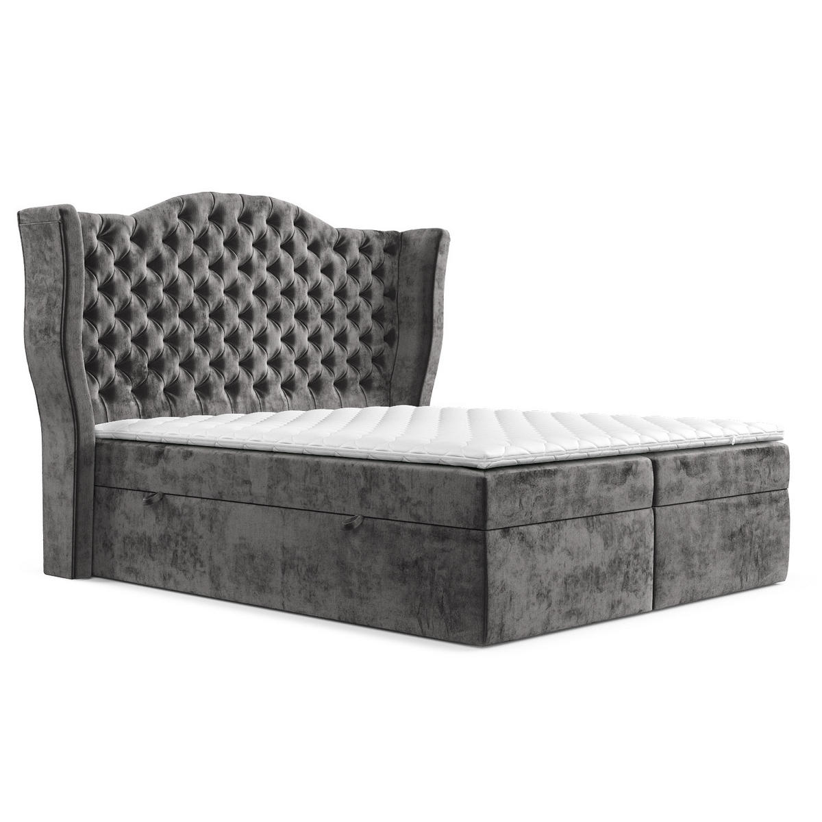 BOXBETT Royal Anthrazit 140/200 cm im Chenille-Stoff - Anthrazit/Schwarz, Holz/Holzwerkstoff (140/200cm) - Maison de Reve