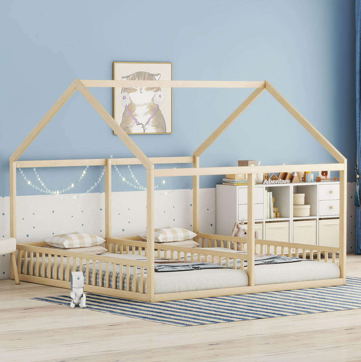 KINDERBETT 90/200 cm als 2-in-1-Hausbett mit Schutzgitter und Dach, Natur - Naturfarben, Holz (90/200cm) - Redom