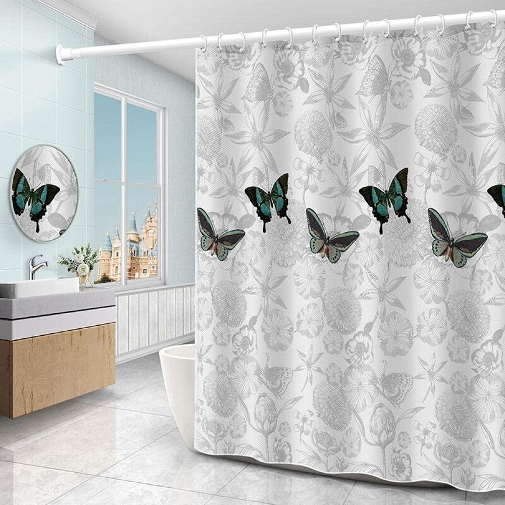 DUSCHVORHANG Blumen und Schmetterlinge Muster wasserdicht schimmelresistent mit Haken Badezimmer - Grau, Textil (180/180cm) - MCBOSON