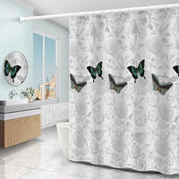 DUSCHVORHANG Blumen und Schmetterlinge Muster wasserdicht schimmelresistent mit Haken Badezimmer - Grau, Textil (180/180cm) - MCBOSON