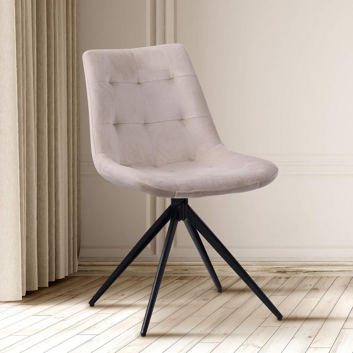 DREHSTUHL Samt creme - Creme/Schwarz, Textil/Metall (48/82/56cm) - CLP