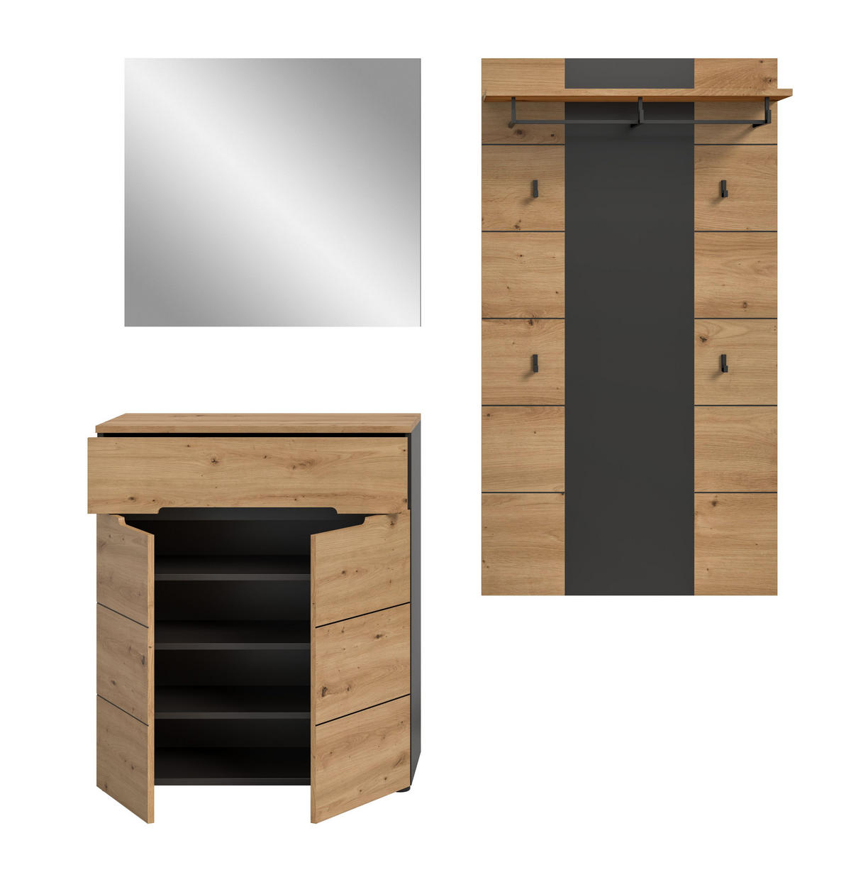 GARDEROBEN-SET CANU 3-tlg. (B/H/T: ca. 175/190/37 cm) in Basalt grau/Artisan Nachbildung - Grau, Holzwerkstoff (175/190/37cm)
