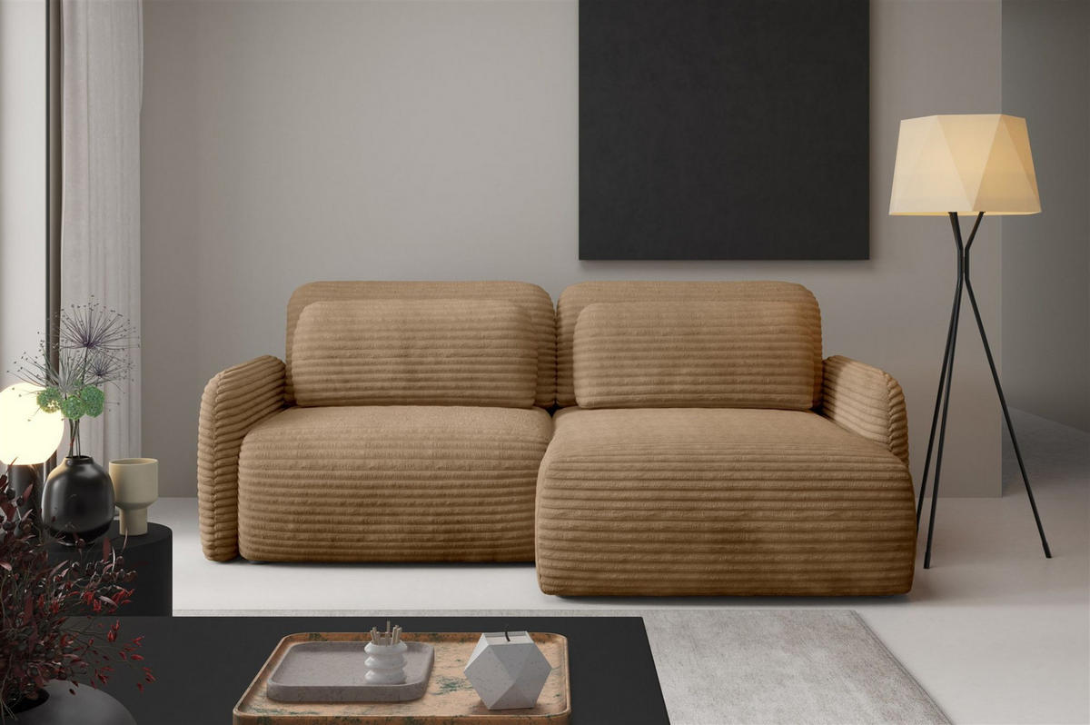 ECKSOFA Simone Mit Schlaffunktion - Hellbraun, Holzwerkstoff/Textil (165/240cm) - Fun Möbel