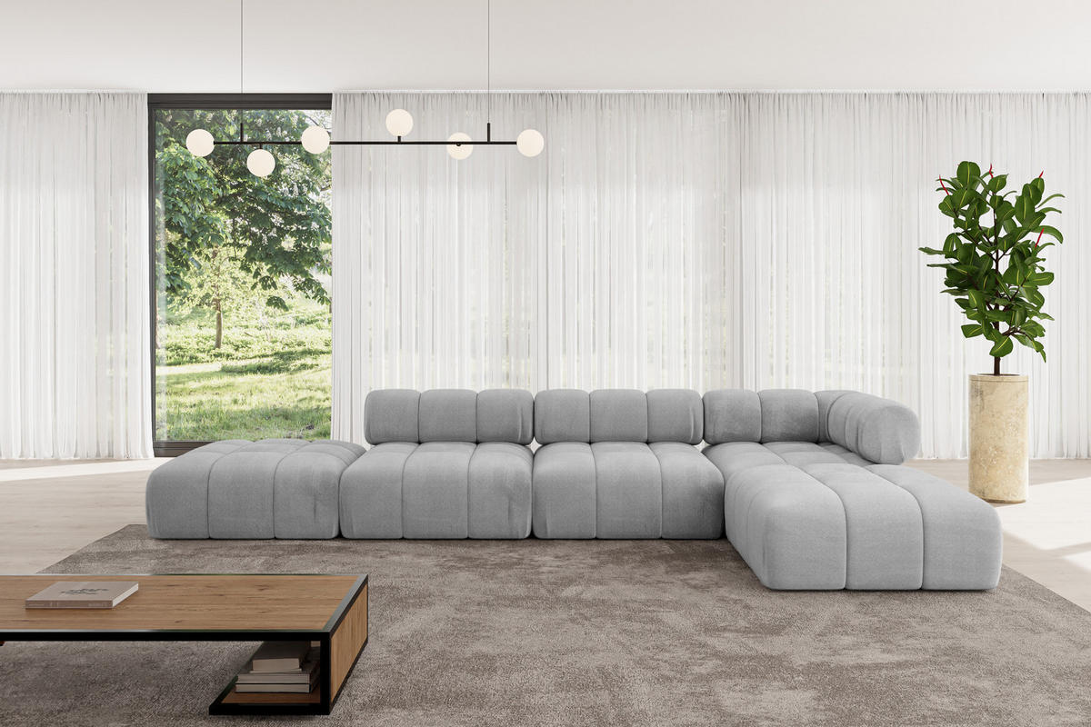 ECKSOFA modulares Sofa Kerru-L2 - 380x190x70 cm Hellgrau Velours - Hellgrau, Holzwerkstoff/Textil (380/190cm) - ALTDECOR