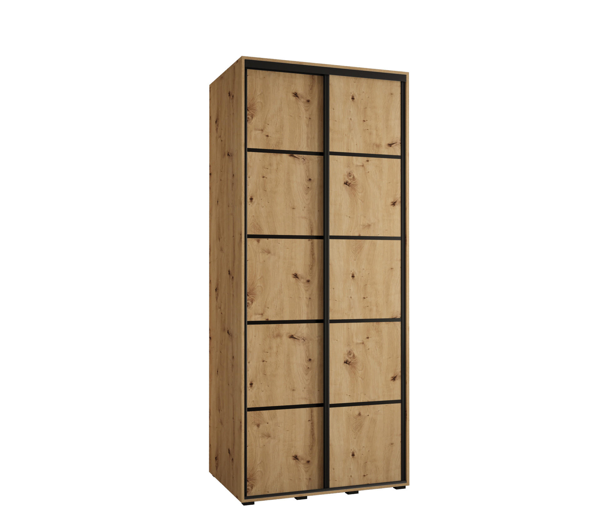 Abiks Möbel Schwebetürenschrank Eiche Artisan, Eiche Artisan, Schwarz 110x235x60 cm