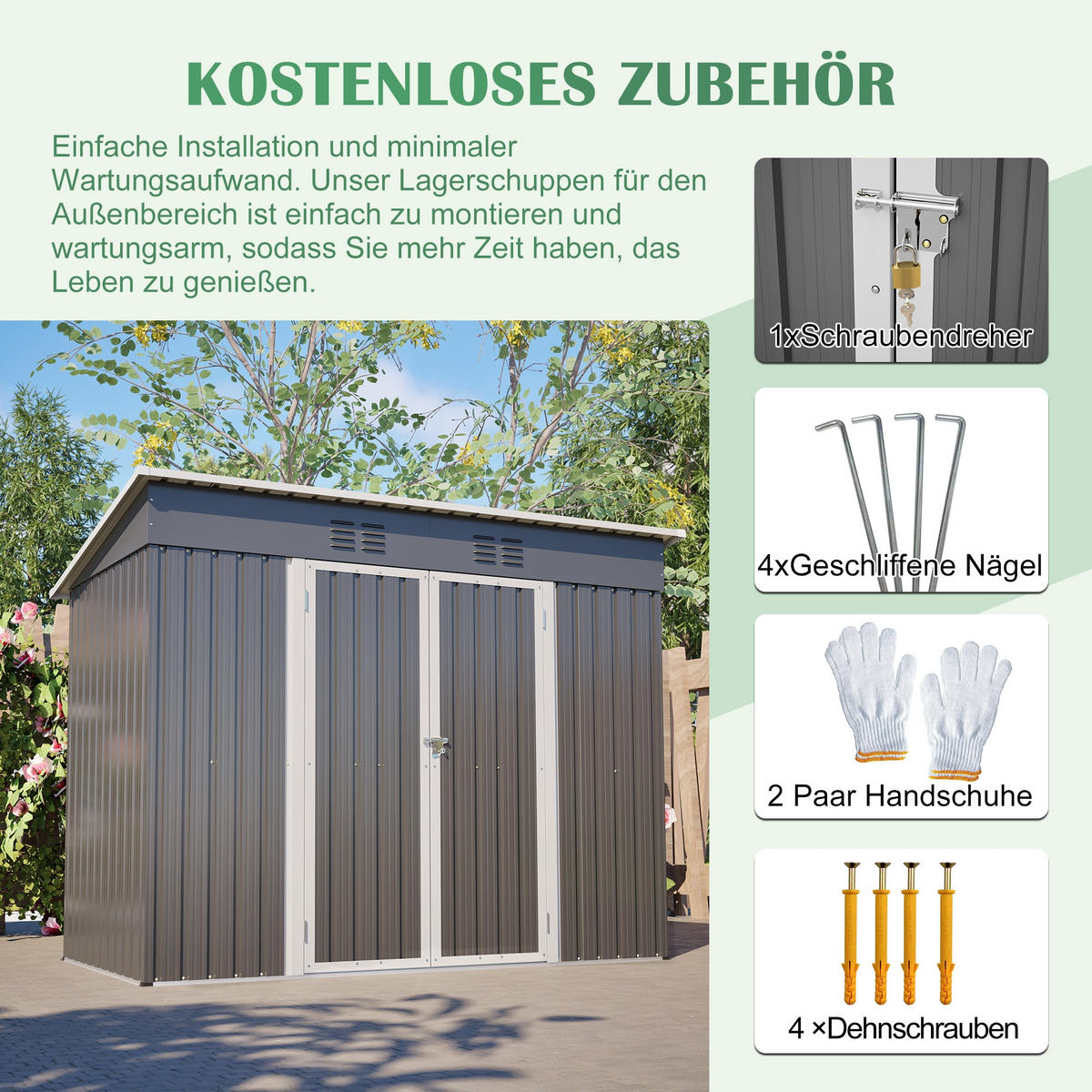 GERÄTEHAUS 242/111/182 cm Grau mit abschließbarer Tür und 2 Belüftungsgittern - Grau, Metall (126/182/242cm) - Oxeza