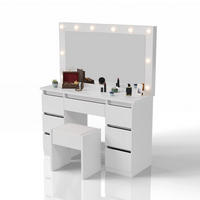 SCHMINKTISCH Lilia weiß mit LED-Beleuchtung und Hocker Melly - Weiß, Holz (108/140/41cm) - Juskys