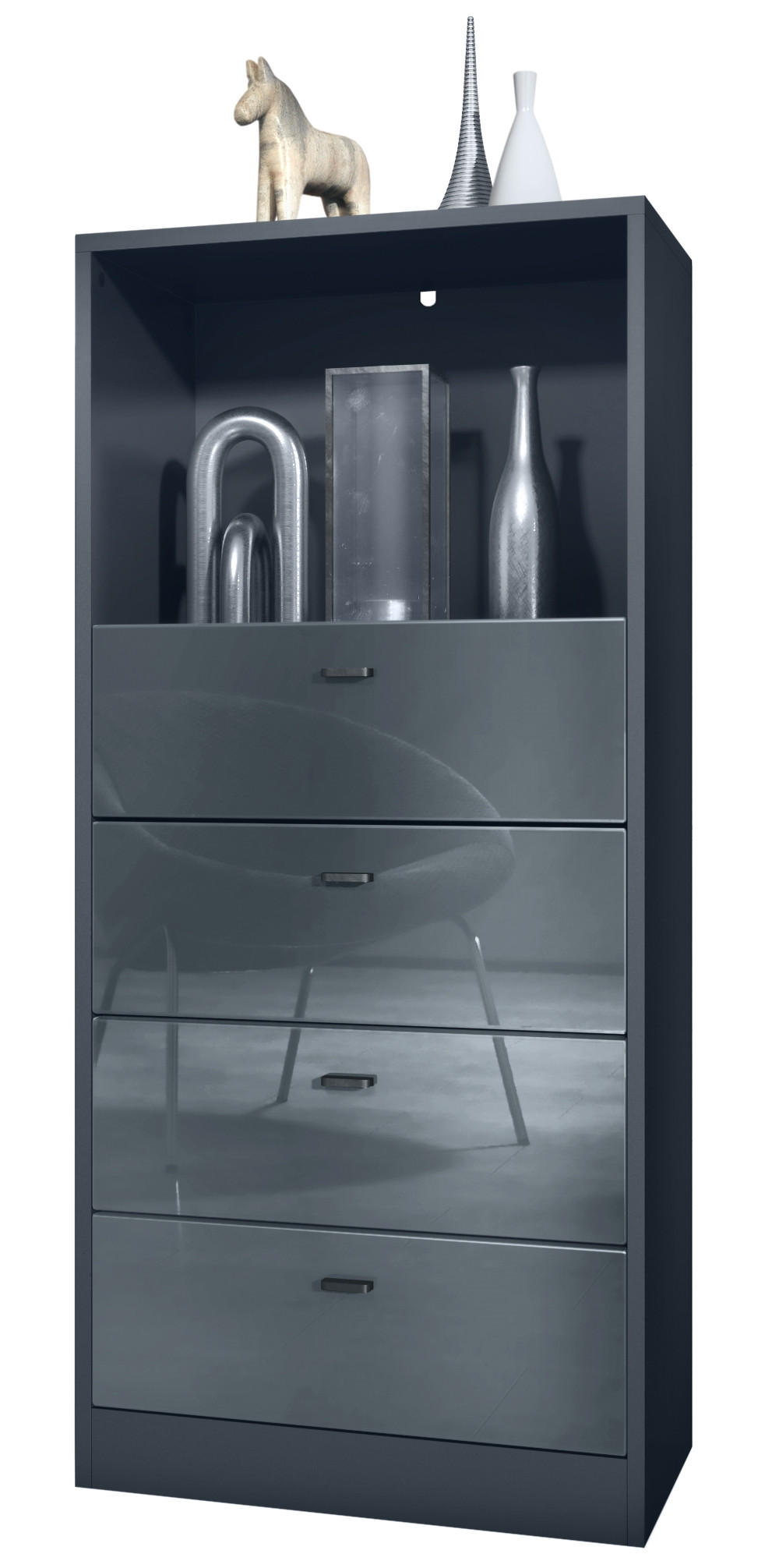 KOMMODE Pino Fronten in Grau Hochglanz - Grau, Holzwerkstoff (56/125/36cm) - Vladon