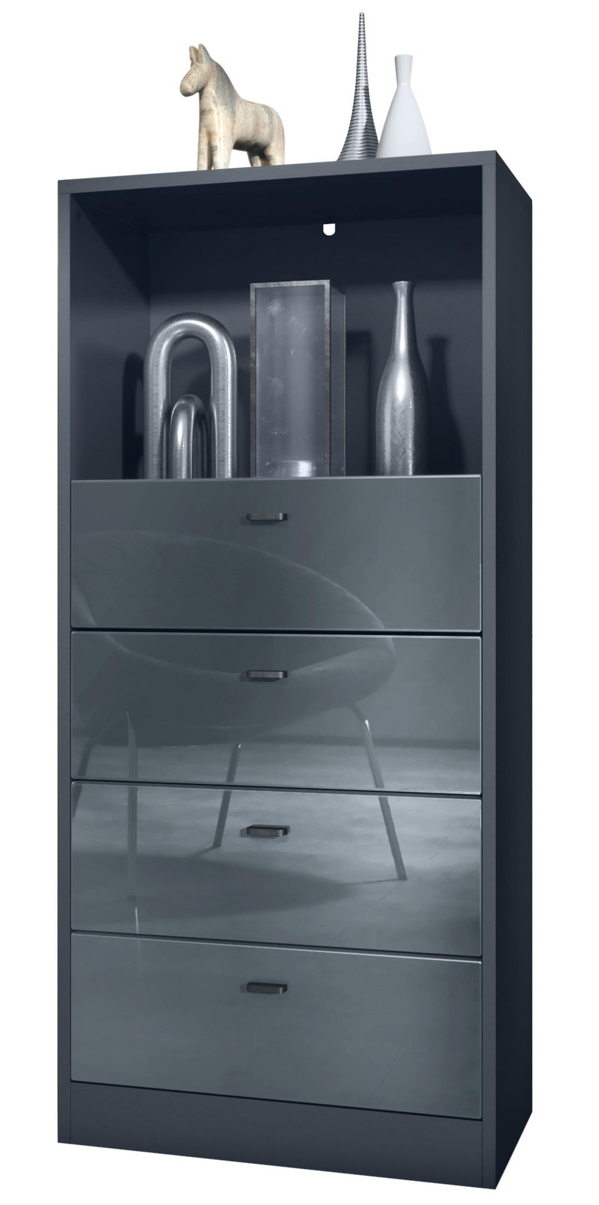 KOMMODE Pino Fronten in Grau Hochglanz - Grau, Holzwerkstoff (56/125/36cm) - Vladon