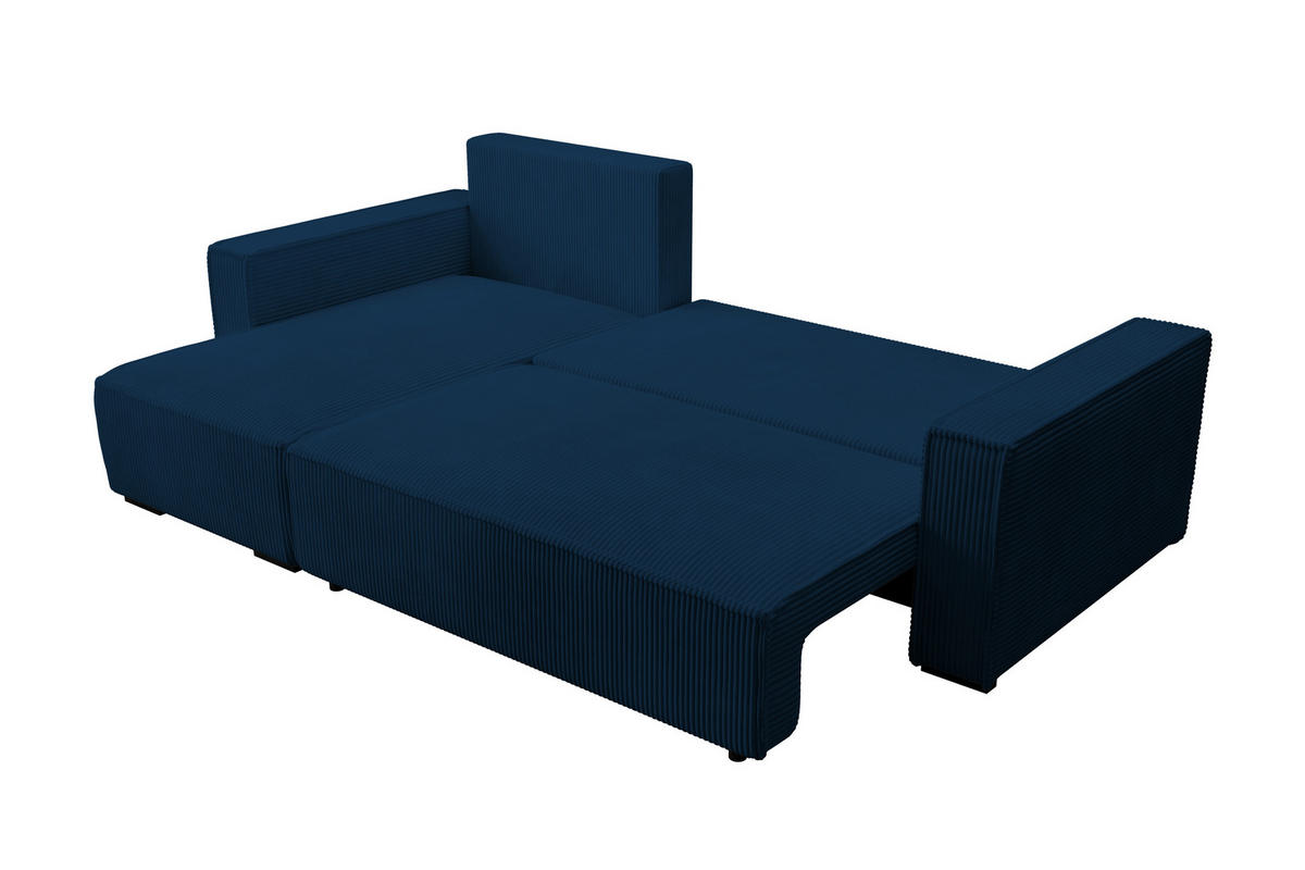 ECKSOFA CUDDY L, Eckcouch in L-Form mit Schlaffunktion und Bettkasten, Farbe: Blau, Cordstoff, Ottomane Links - Blau, Textil (240/140cm) - Storez24