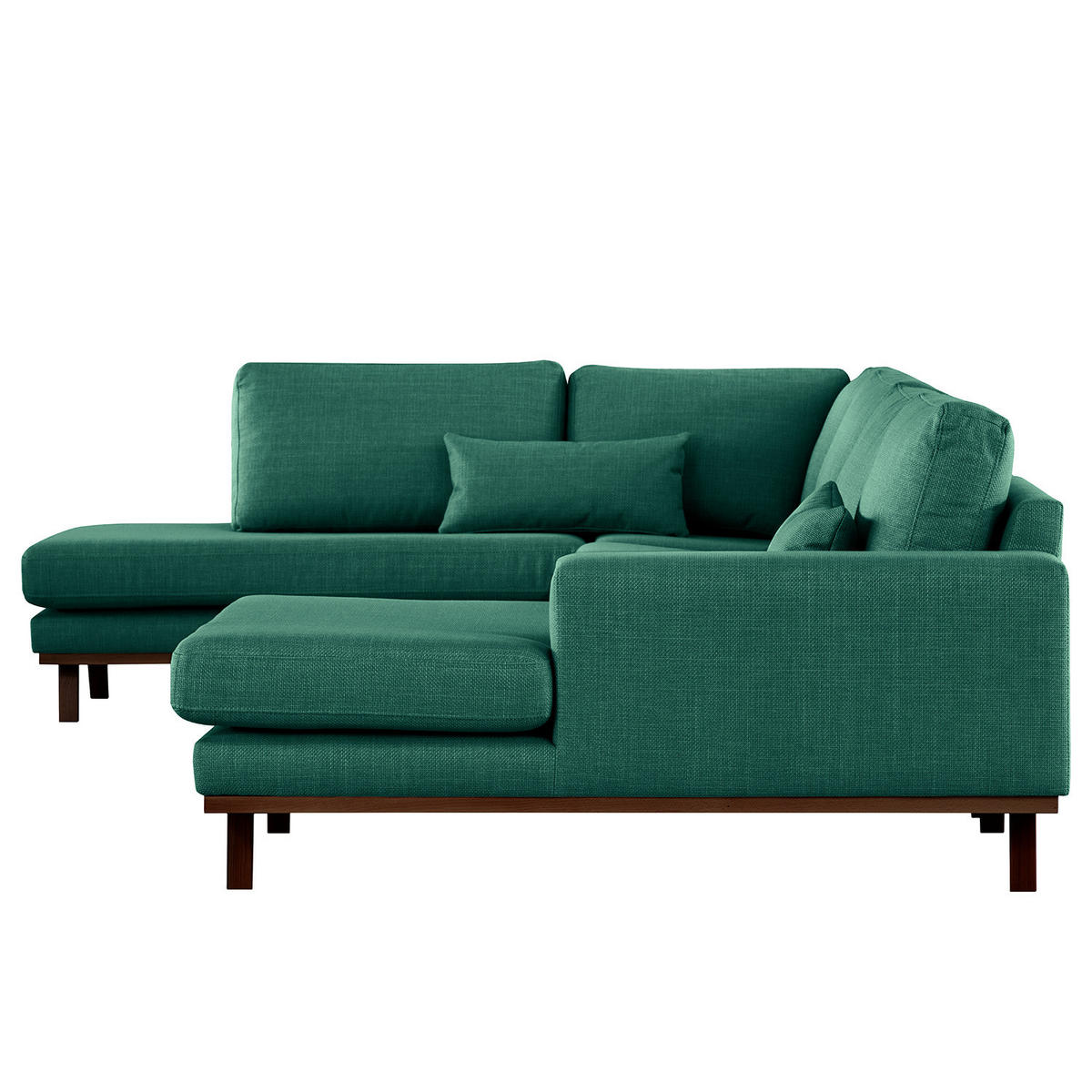 WOHNLANDSCHAFT mit Longchair - Dunkelgrün/Buchefarben, Buchenholz/Textil (371/81/219cm) - home24