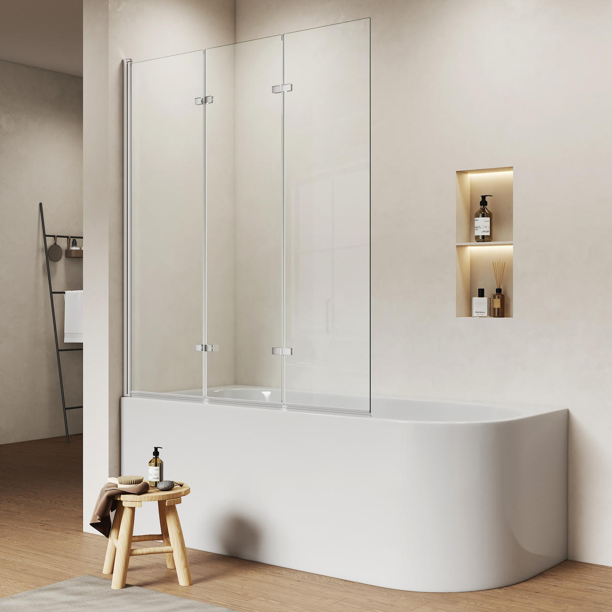 DUSCHWAND für Badewannen Faltbar mit Schwenkfunktion 140/120 cm - Transparent, Glas (120/140cm) - EMKE