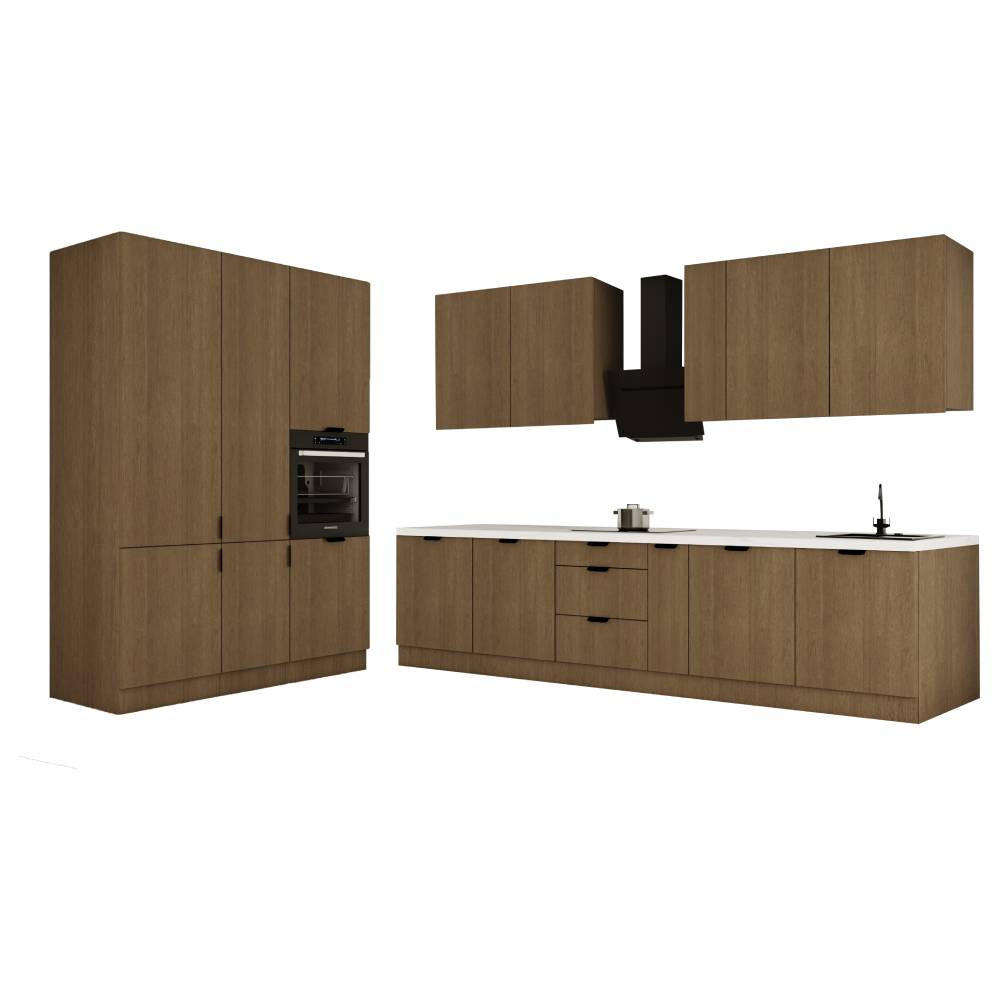 KÜCHENZEILE 320 x 160 cm - Sorento KS13-M320 - in Dunkle Eiche - Eichefarben/Schwarz, Holz/Metall (480/247/58cm)