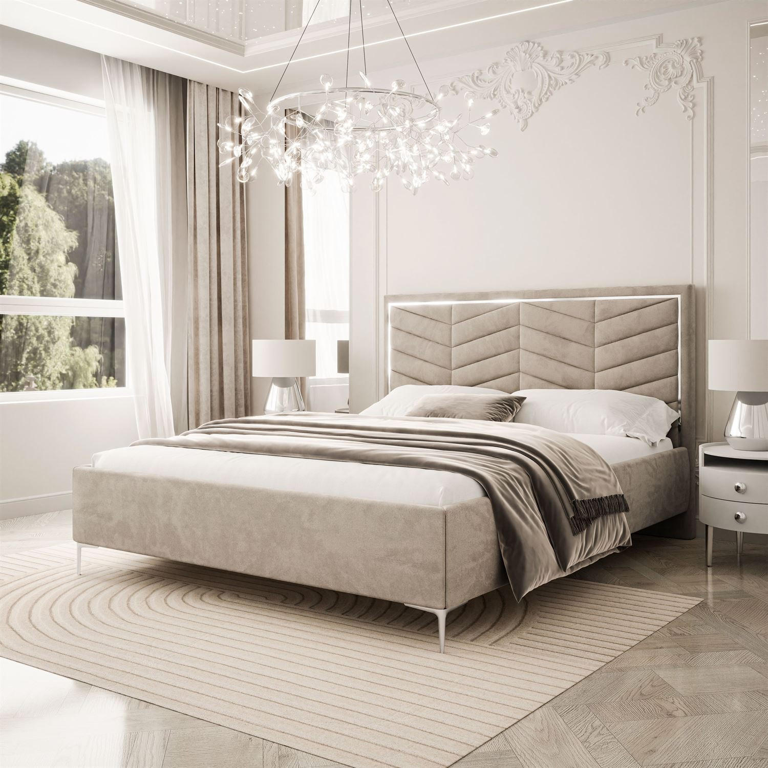 POLSTERBETT AURORA II 120x200 mit Bettkasten Opera Pearl - Beige, Textil (120/200cm) - Lookway