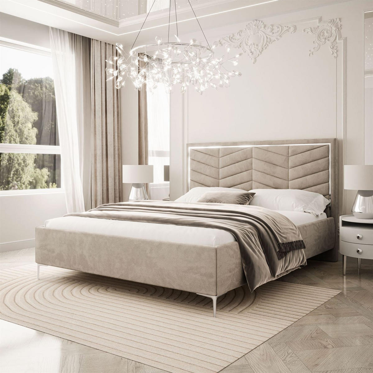 POLSTERBETT AURORA II 120x200 mit Bettkasten Opera Pearl - Beige, Textil (120/200cm) - Lookway