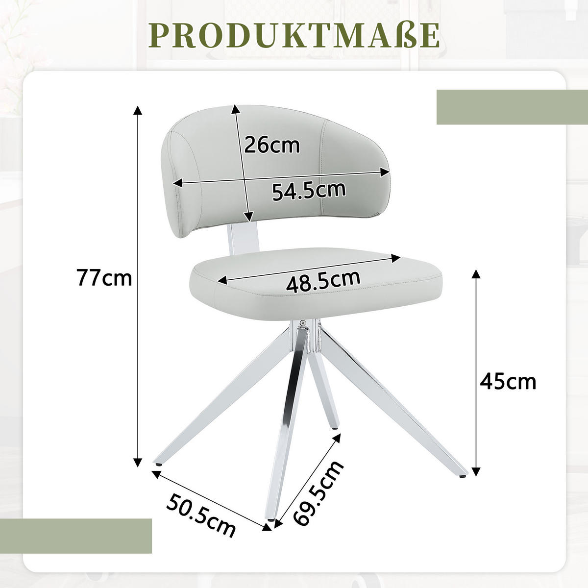 STUHL-SET DE-36678 2 Stück 360° drehbar mit Polsterung Grau - Hellgrau, Metall (50.5/77/54.5cm) - ComfortXL
