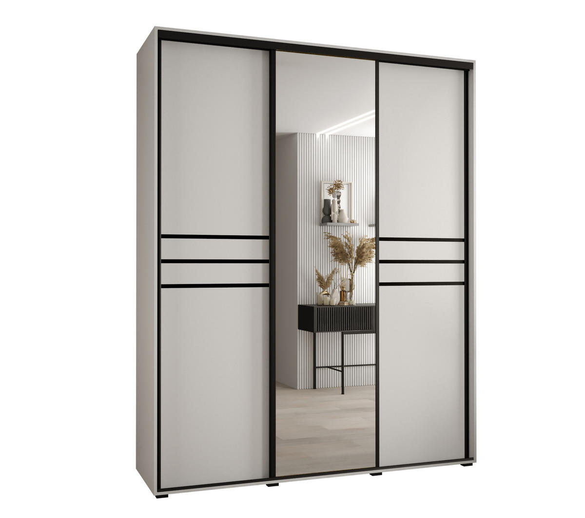 SCHWEBETÜRENSCHRANK 235,2/200/60 3-türig - Schwarz/Weiß, Holz/Metall (200/235/60cm) - Abiks Möbel