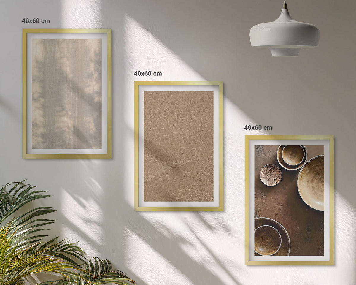 BILDER SET 3er Set - 40x60 cm Goldrahmen - Minimalistische Texturstrukturen - Goldfarben, Kunststoff (40/60cm) - TULUP