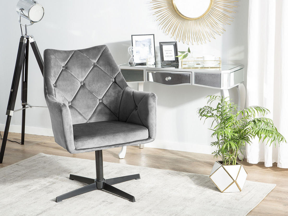 SESSEL Samtstoff Grau Vaksala - Grau, Textil/Metall (61/95/73cm) - Beliani