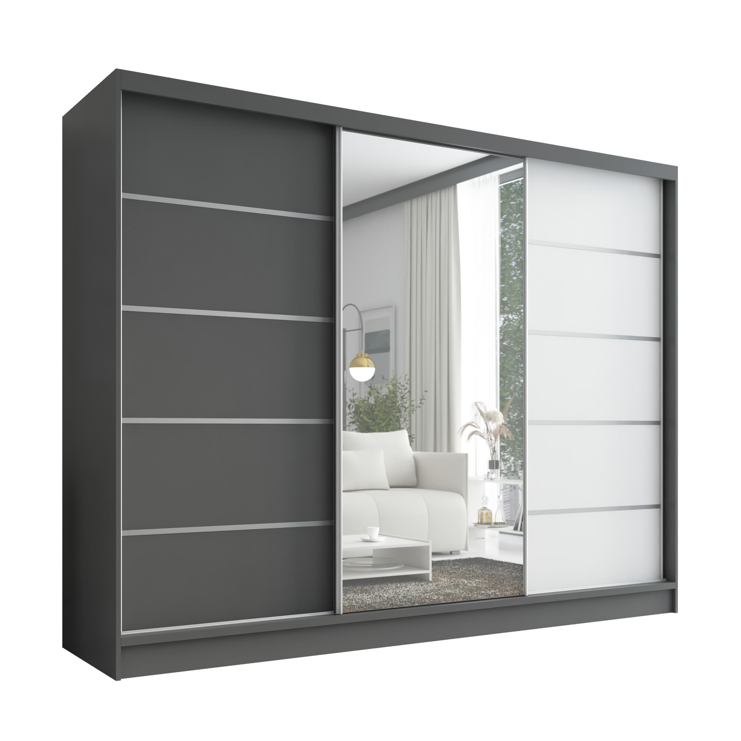 SCHWEBETÜRENSCHRANK 200 cm AURELIA 1 Farbe: Graphit, Graphit, Weiß - Graphitfarben/Weiß, Holzwerkstoff (200/215/60cm) - A&J MöbelLand