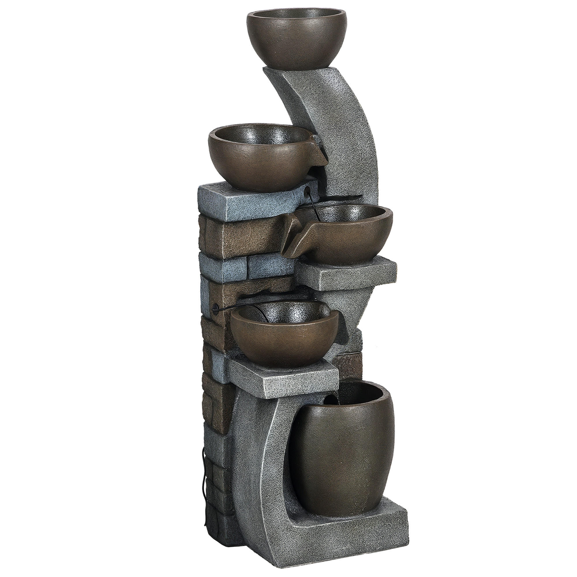 GARTENBRUNNEN, Backsteinoptik, 5-stufig, solarbetrieben, LED, 107 cm, Kunstharz, grau/braun - Braun, Kunststoff (35/37cm)