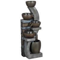 GARTENBRUNNEN, Backsteinoptik, 5-stufig, solarbetrieben, LED, 107 cm, Kunstharz, grau/braun - Braun, Kunststoff (35/37cm)
