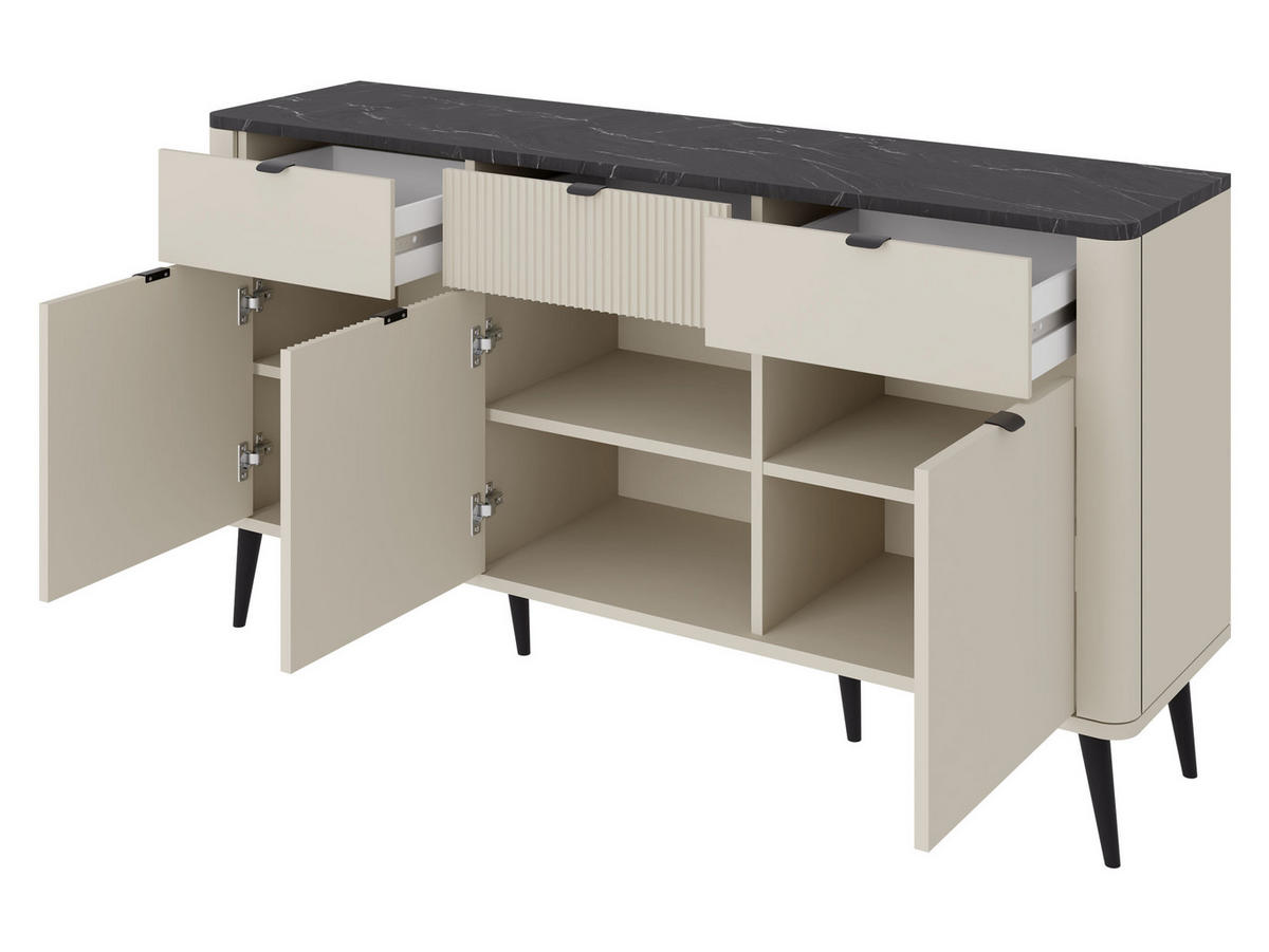 KOMMODE Marly 3S3D RE10 - Kaschmir/Schwarz, Holzwerkstoff/Metall (130/82/40cm) - MIRJAN24