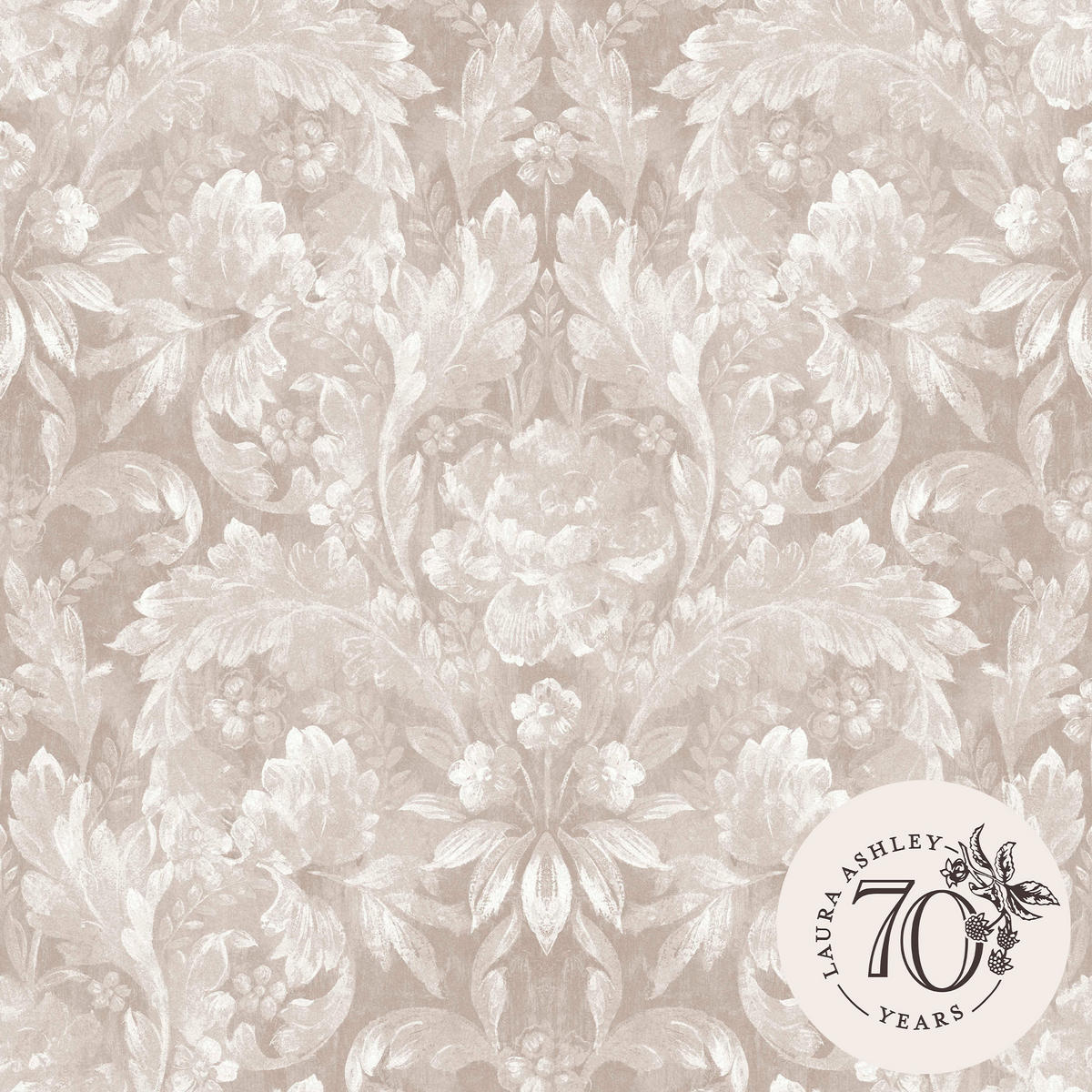 VLIESTAPETE Apolline Taubengrau | Beige Grau | Damast Botanisches Design | 10mx52cm - Grau, Papier/Kunststoff (1000/1000cm) - LAURA ASHLEY