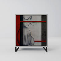 SIDEBOARD GRAY FIGURES, Grau, 57,5x42x67,5 cm, Schwarze Metall-Rahmenfüße - Multicolor/Schwarz, Holzwerkstoff/Metall (57.5/67.5/42cm) - SpaceRebels