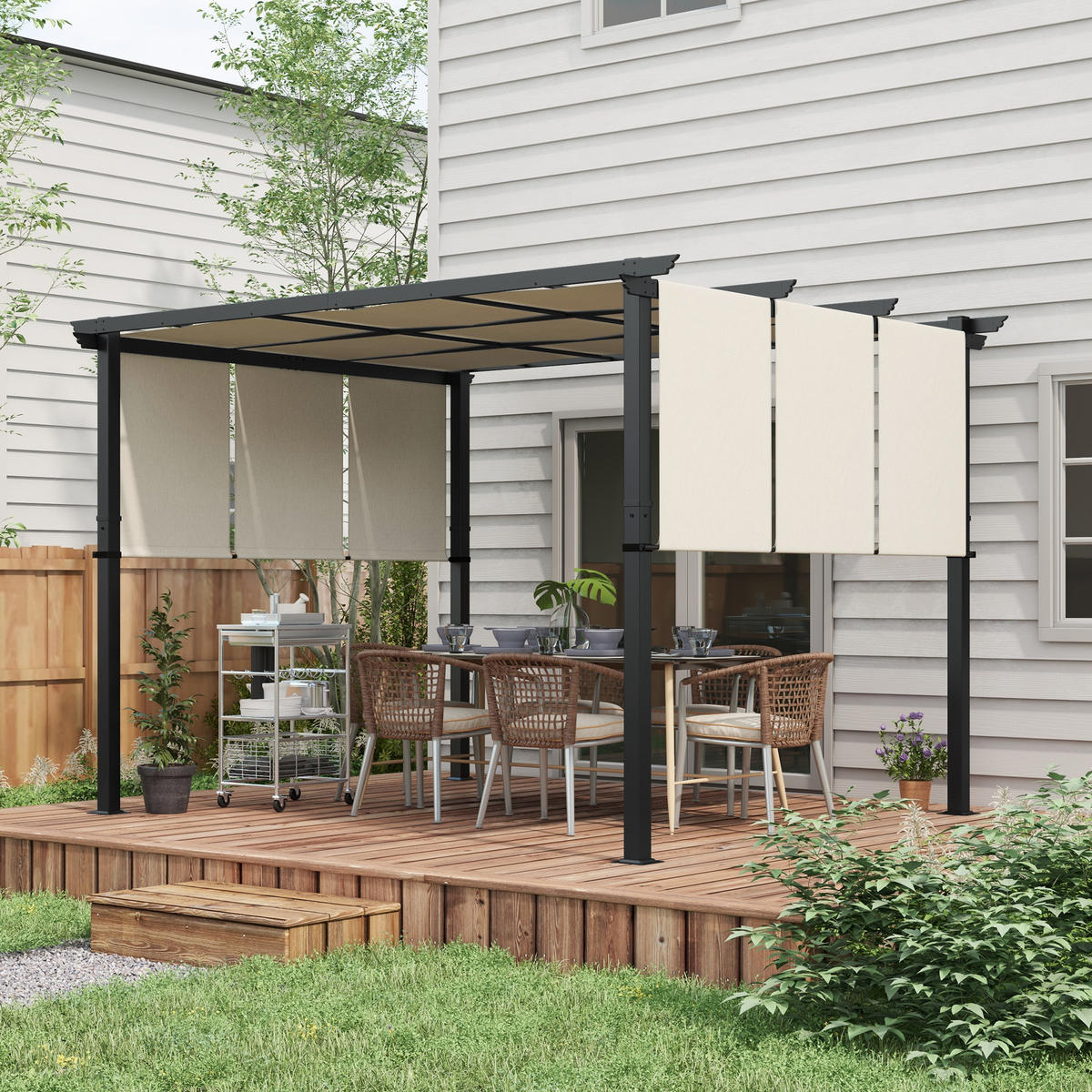 PERGOLA Stahl Polyester Beige - Beige, Textil/Metall (296/235/357cm) - Outsunny