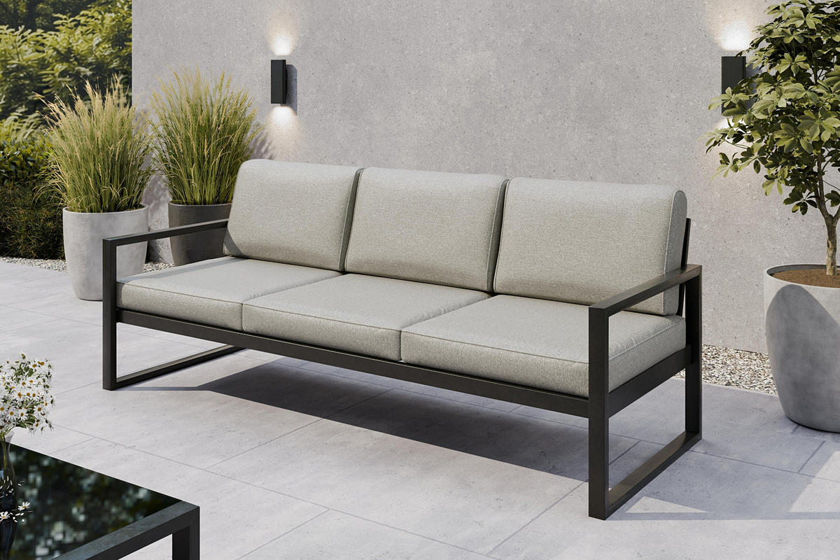GARTENSET Madera für 6 Personen Balkonmöbel Aluminium Terassenmöbel Sitzbank, 4-tlg. Tisch schwarz, beige - Beige/Schwarz, Kunststoff/Metall - Margaret Hadas24