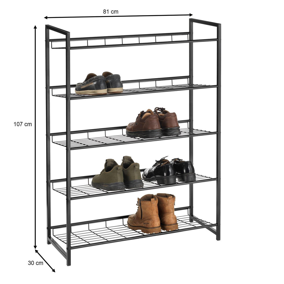 SCHUHREGAL ORDO - Schwarz, Metall (81/107/30cm) - CARO-Möbel
