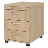 ROLLCONTAINER - 3 Materialschubladen 58/42,8/59 cm in Eichefarben Bogengriff (Metall) - Eichefarben, Holzwerkstoff (42.8/59/58cm) - bümö