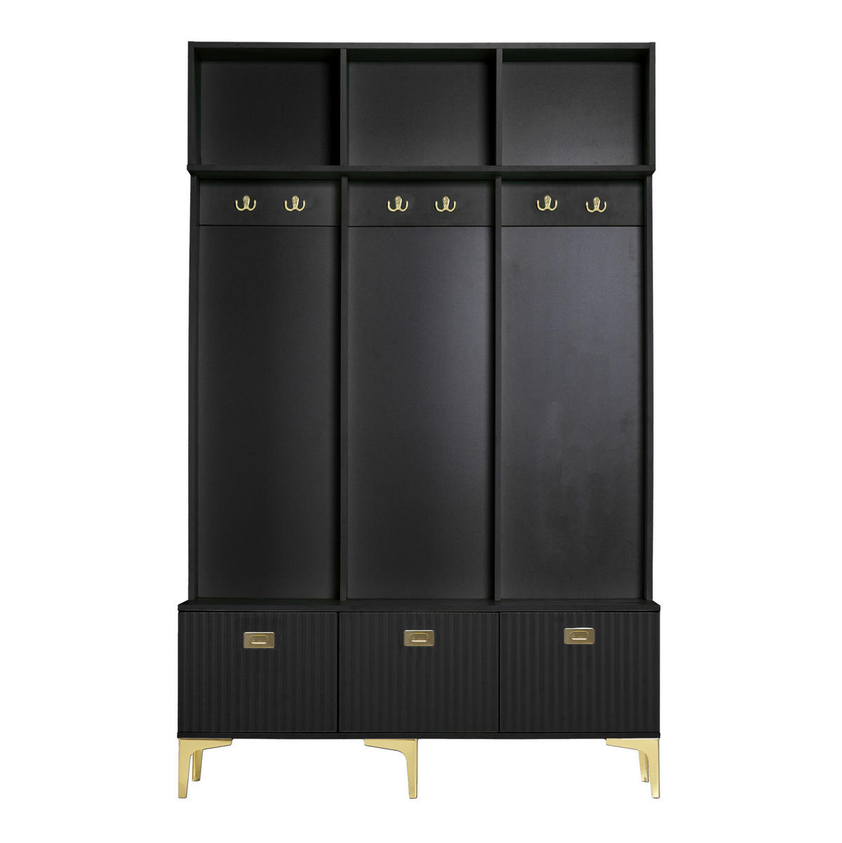 STANDGARDEROBE mit 6 Haken und Sitzbank in Schwarz, 120/40/191,5 cm - Schwarz, Holzwerkstoff (120/191/40cm) - BEAOK