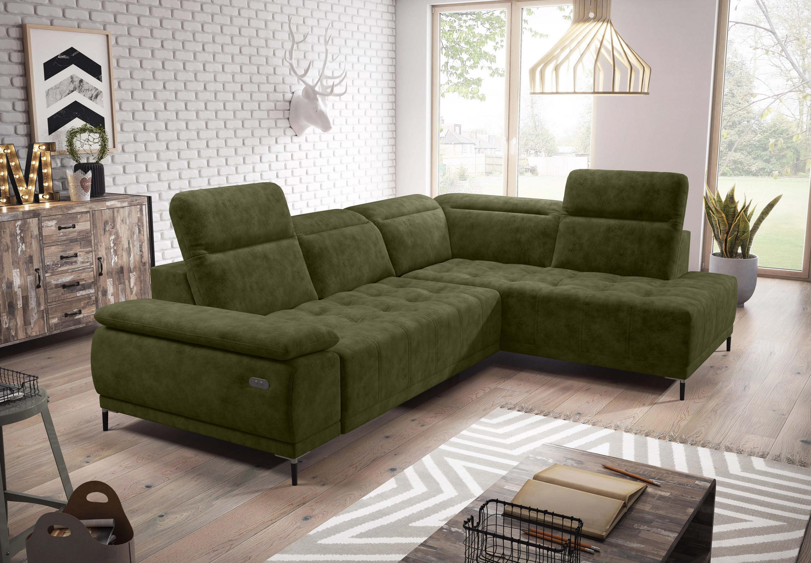 ECKSOFA FOCUS XL L-förmig Konfiguration freistehend RECHTS 352x204x98cm Dark yellow - Dunkelgelb, Holz/Textil (352/204cm) - DomoHome