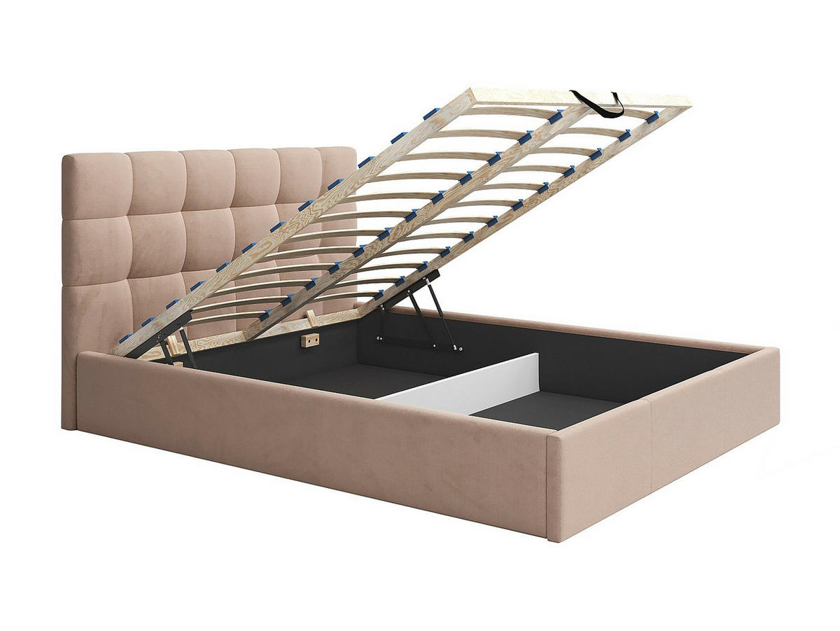 BETT mit Bettkasten - 2 Personen - samt - beige Mirdal - Weiß, Textil (160/200cm) - Vente-Unique