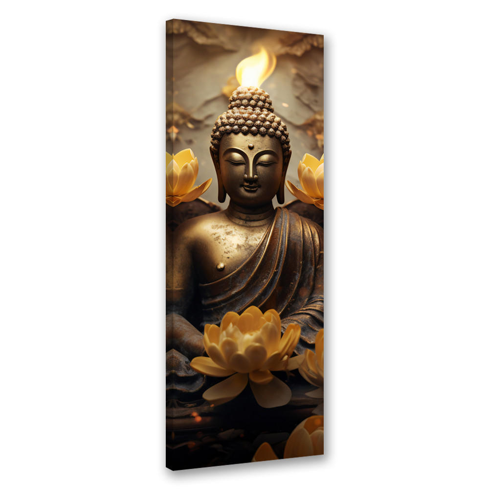 WANDBILD goldener buddha und blumen - Goldfarben, Textil (30/90cm) - Feeby