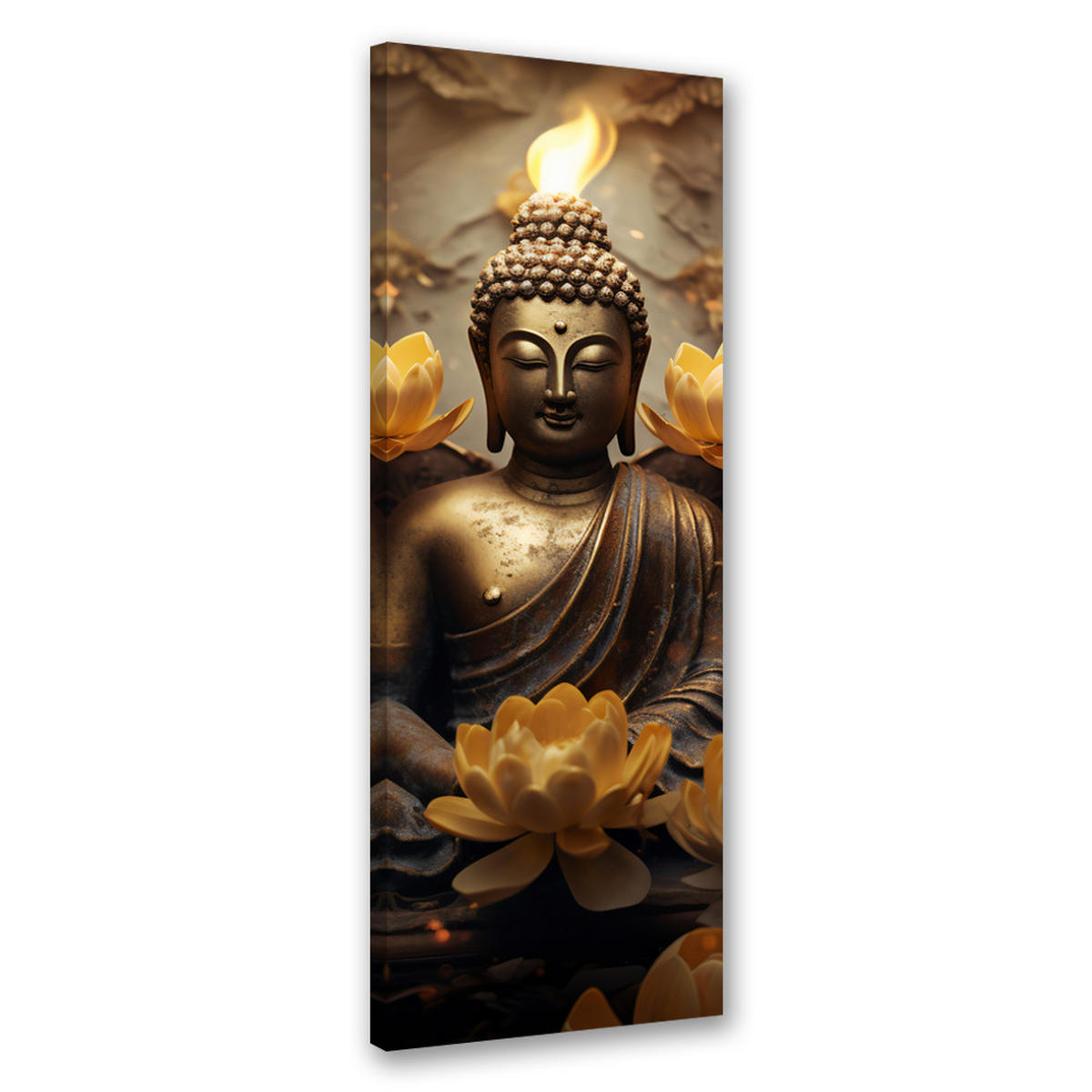 WANDBILD goldener buddha und blumen - Goldfarben, Textil (30/90cm) - Feeby