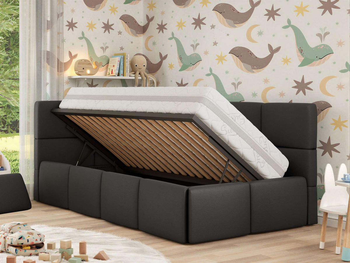 DĚTSKÁ POSTEL ARVO ALTA 90/200 - Tmavě zelená Ekokůže - Vlevo - tmavě zelená, textil (90/200cm) - MKS