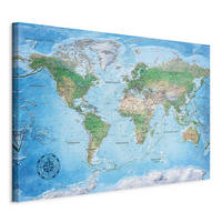 PINNWANDTAFEL 90/60 cm DEUTSCHE WELTKARTE zum Pinnen - Inklusive Pinnnadeln und Aufhängern - Dunkelblau, Holz (90/60cm) - artgeist