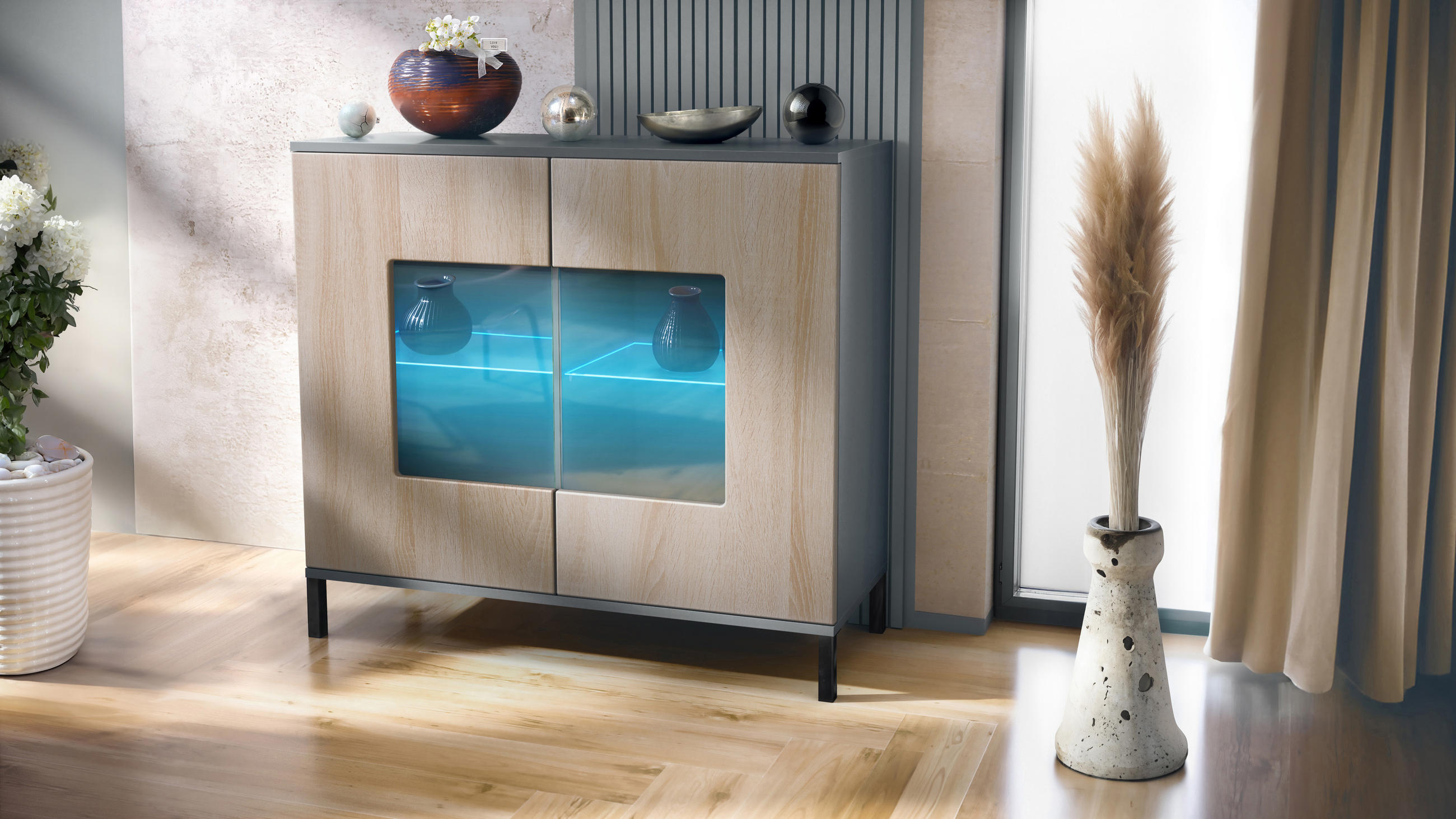 KOMMODE Grömitz Eiche sägerau - Eiche San Remo, Holzwerkstoff (92.5/83.5/35cm) - Vladon