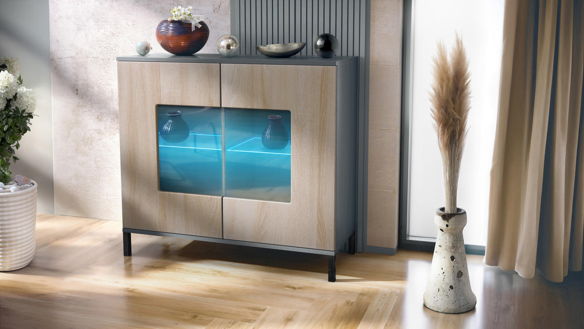 KOMMODE Grömitz Eiche sägerau - Eiche San Remo, Holzwerkstoff (92.5/83.5/35cm) - Vladon