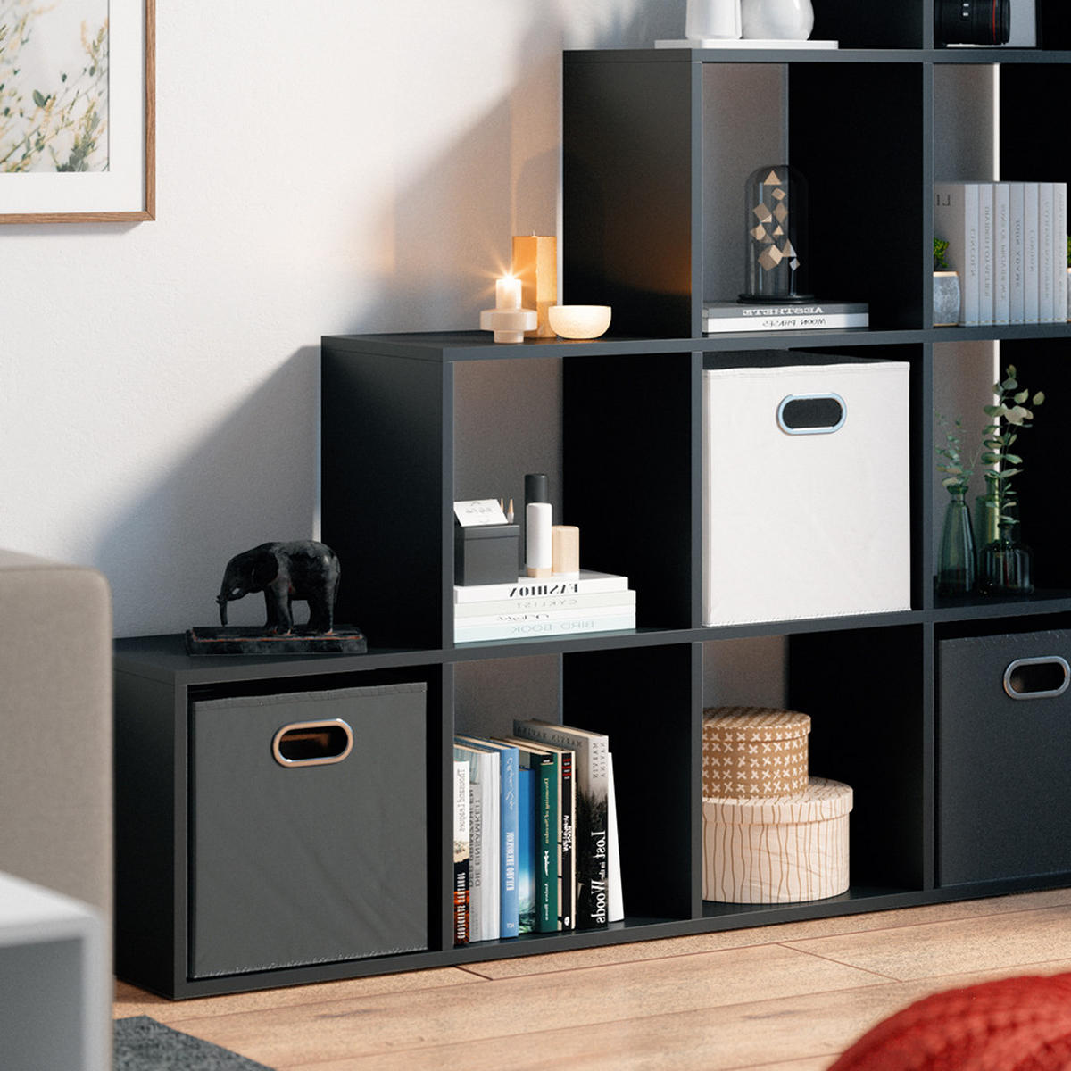 TREPPENREGAL Schwarz 142.5 x 140 cm - Schwarz, Holzwerkstoff (142.5/140/29cm) - Vicco